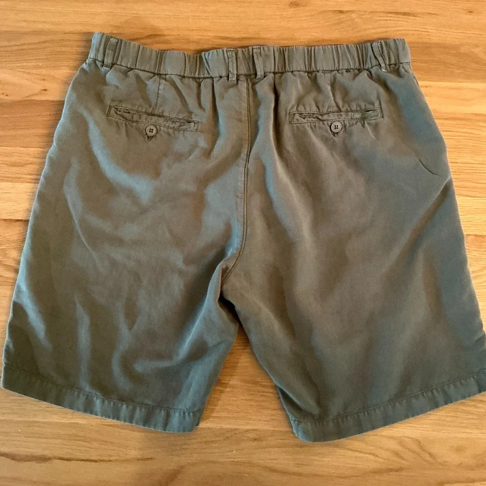 Mise au Green Linen Blend Shorts Mens 38 Olive‎ Drawstring Elastic Waist